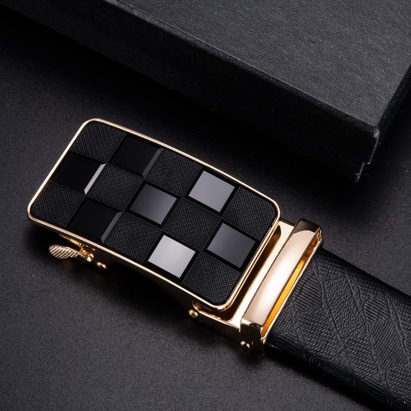 Dubulle Designer Ratchet Belt for Men Leather Fashion Adjustable Automatic Buckle Sliding Removable Dress Casual