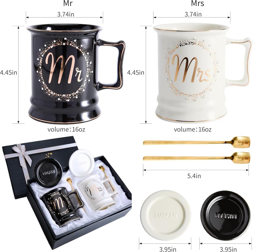 Luspan Wedding Gifts, Mr and Mrs Coffee Mug Gifts for Couples, Bride and Groom