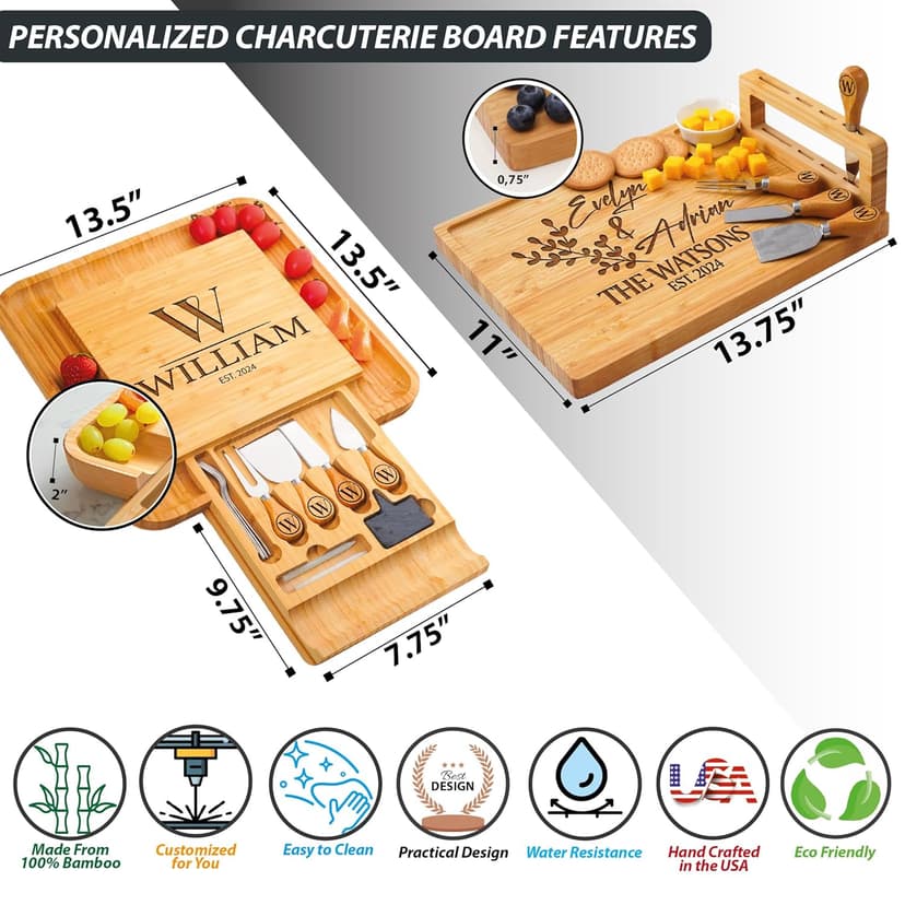 Personalized Charcuterie Board Gifts Set for Best Friends, Custom Large Cheese Board for Wedding, Anniversary, Birthday, Housewarming, Engagement, Party, New Home Gift Couple