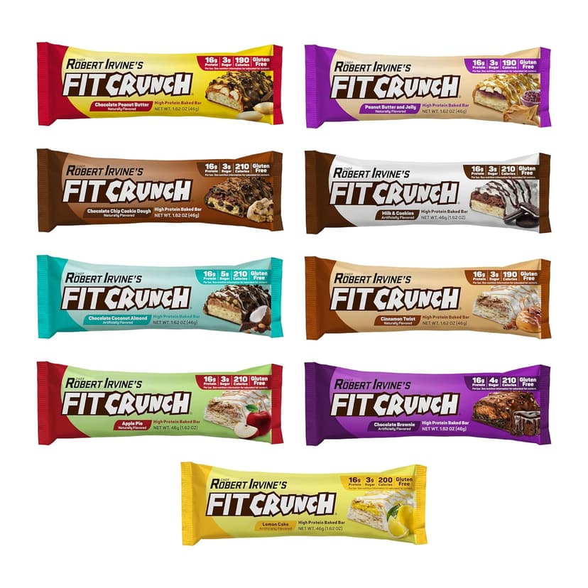 FITCRUNCH Snack Size Protein Bars, 6-Layer Baked Bar, 3g of Sugar, Gluten Free & Soft Cake Core (9 Count, Flavor Lovers)