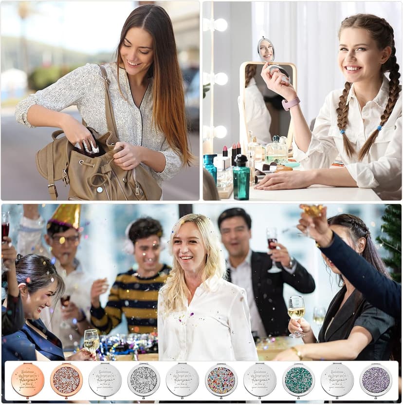 Roowest 10 Pcs Inspirational Compact Mirror Sometimes You Forget You're Awesome Appreciation Gifts for Women Group Employee Coworker Housekeeping Thank You Favors Magnifying Pocket Mirror (Multicolor)