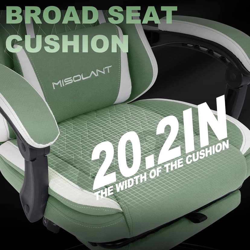 Misolant Gaming Chair, Fabric Gamer Chair with footrest for Adults, High Back Ergonomic Computer Game Chair with Adjustable Headrest and Massage Lumbar Support, 90-155° Recline Free, Green