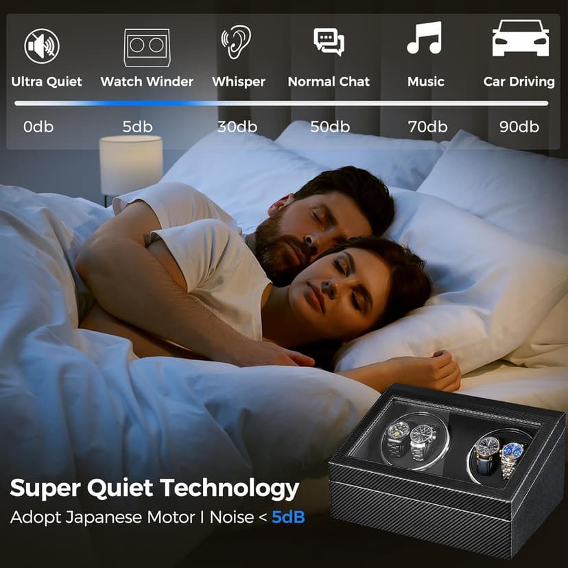 ANWBROAD ANWBROAD Watch Winders for Automatic Watches, Automatic Watch Winder with 4 Watch Rotator and 6 Extra Storages, 4 Watch Winder with Japanese Quiet Motor, Carbon Fiber Watch Winder,UJWW012C