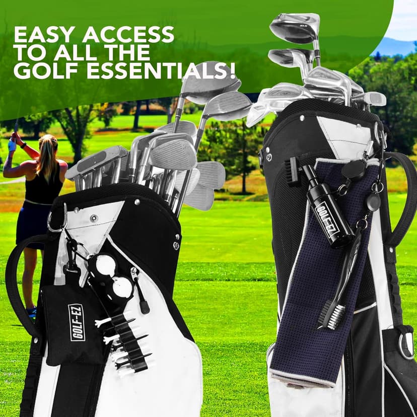 Golf Essentials Kit | Must Have Golf Accessories - Golf Water Brush, Golf Towel, Golf Club Brush, Golf Ball Marker, Divot Repair Tool, Golf Ball & Golf Tee Holder, Golf Gifts for Men