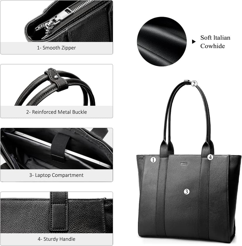 BOYATU Leather Tote Bag for Women Work: Genuine Leather Shoulder Purses - Travel Handbag with 15" Compartment