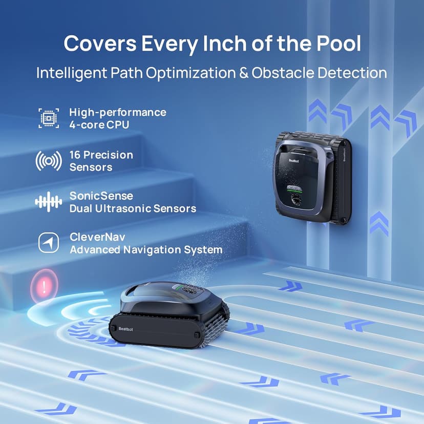 (2025 Upgrade) Beatbot AquaSense 2 Cordless Robotic Pool Vacuum Cleaner, Smart Surface Parking, Double-Pass Waterline Scrubbing, Cleans Floor, Walls and Waterline, Light Blue