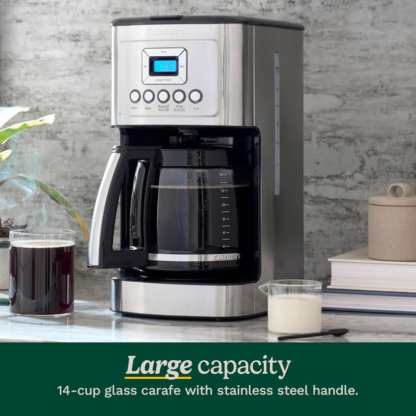 Cuisinart Coffee Maker, 14 Cup Glass Carafe Coffee Machine, Fully Automatic for Brew Strength Control, 1-4 Cup Settings, Adjustable 24 Hour Start and Auto-Shut-Off Times, Stainless Steel, DCC-3200P1