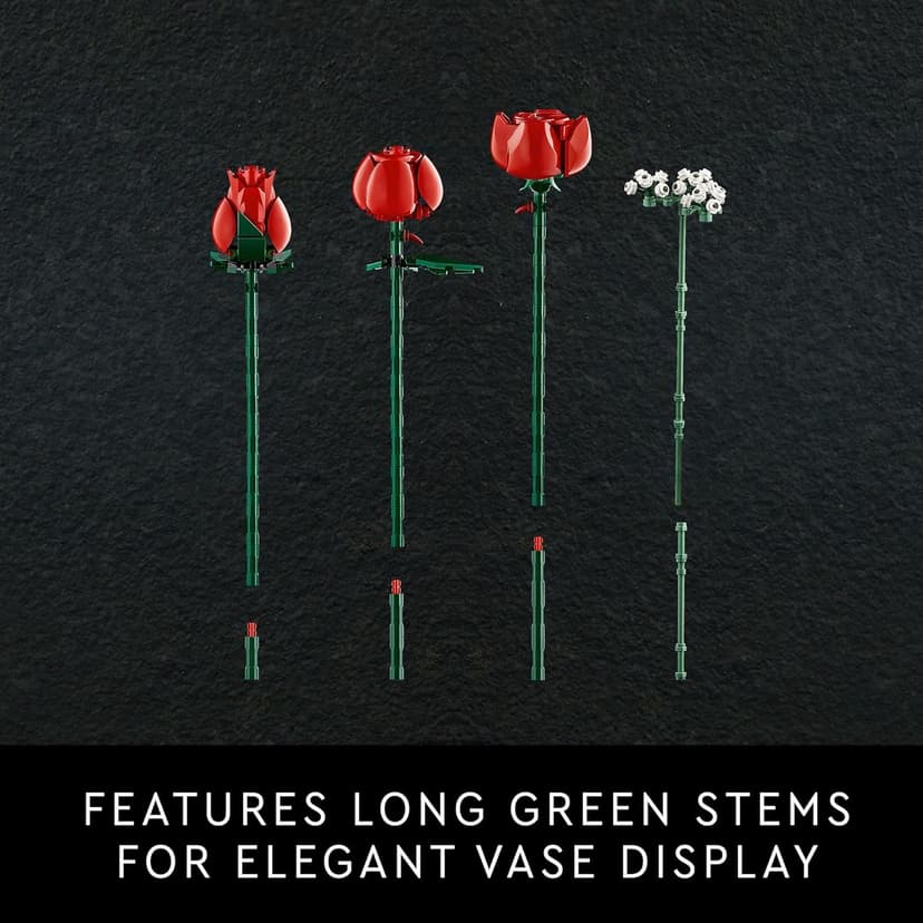 LEGO Botanicals Bouquet of Roses Artificial Flowers - Fake Red Roses Building Set for Adults, Ages 18+ - Gifts for Anniversary for Women & Men - Home Decor for Table Display - 10328