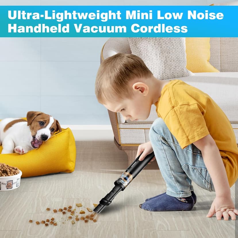 Upbooz Handheld Vacuum Cordless, Car Vacuum with 14000PA Powerful Suction with LED Light, Air Duster 2-in-1,Low Noise Rechargeable Portable Mini Vacuum Cleaner for Car Home Pet Office,Two Gears Black