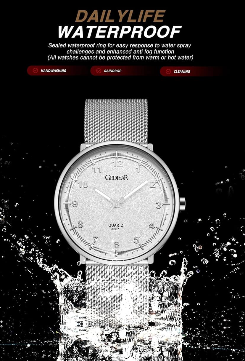 GEDIYAR Mens Minimalist Watches with Slim Case Ultra Thin Waterproof Fashion Sports Analog Quartz Simple Wrist Watch for Men