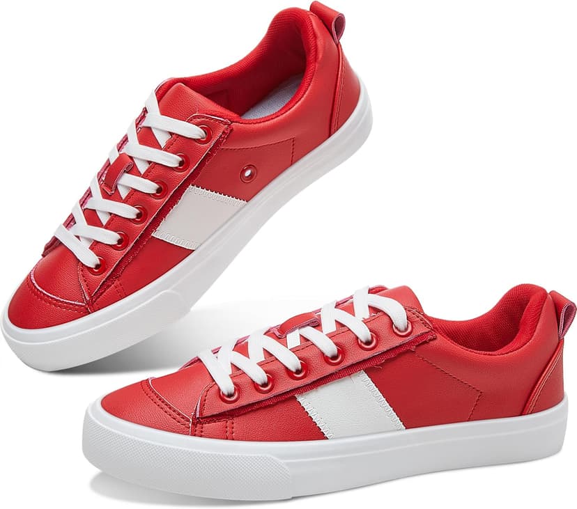 Obtaom Women Tennis Fashion Shoes Casual PU Leather Sneakers Comfortable Court Sneakers