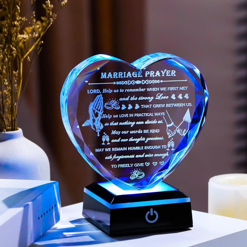 Wedding Gifts for Couples 2025 with Colorful LED Base Heart Happy Anniversary Marriage Prayer Gift with Inspiring Quotes Unique Newlywed Mr and Mrs Engagement Gift Bridal Shower Gifts