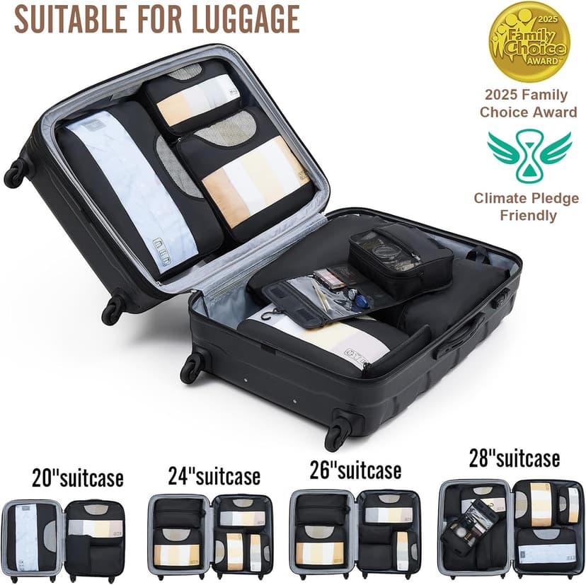 Veken 10 Set/8 Set Packing Cubes for Travel Essentials, Suitcase Organizer Bags in 4 Sizes, Carry-On Luggage Accessories with Large Laundry & Toiletry Bag, Must-Have for Airplane, Road Trip & Camping