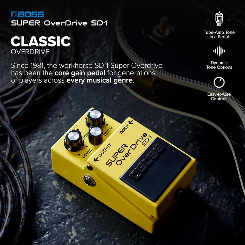 BOSS SD-1 SUPER Overdrive | Compact Overdrive Pedal | Genre-Defining Sound & Feel | Unique Clipping Circuitry Produces Tube-Like Characteristics | Dynamic Tone Options | Easy-To-Use Controls