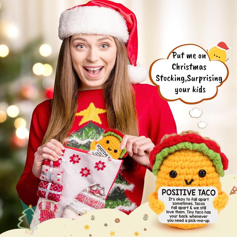 Mini Emotional Taco Support Funny Birthday Gifts for Women Men Mom Dad Husband Daughter Sister Friend Coworker Inspirational Relaxation Gifts Positive Crochet Animals Party Favors Christmas Stuffer