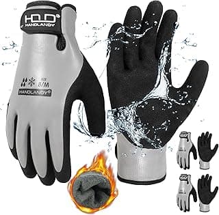 HANDLANDY 2 Pairs Waterproof Work Gloves for Cold Weather, Insulated Winter Freezer Work Gloves with Grip for Men & Women