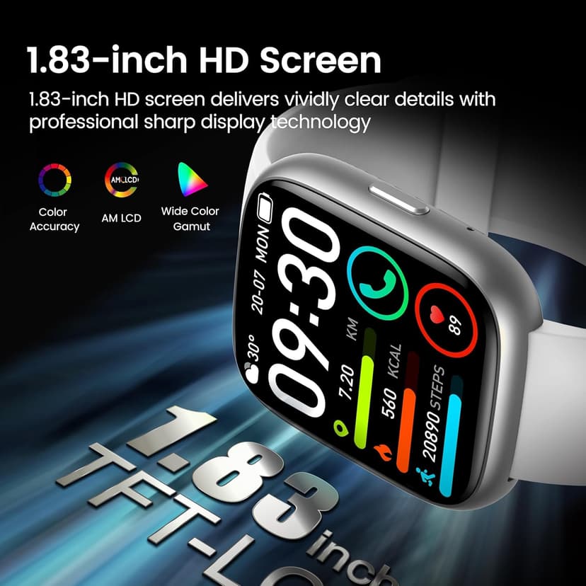 Smart Watch with Alexa Built-in, 1.83" HD Touchscreen Fitness Tracker with Bluetooth Calling, Fitness Watch with Heart Rate/Sleep Monitor/120+ Sports, IP68 Waterproof Smartwatch for Android iOS, Gray