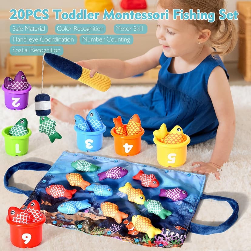 Montessori Toys for 1 Year Old Boy Girl Gifts, Cloth Fishing Game Toddler Toy 1-3, Sorting Learning Baby Toys 6-12-18 Months, One Year Old Girl Boy Birthday Gifts