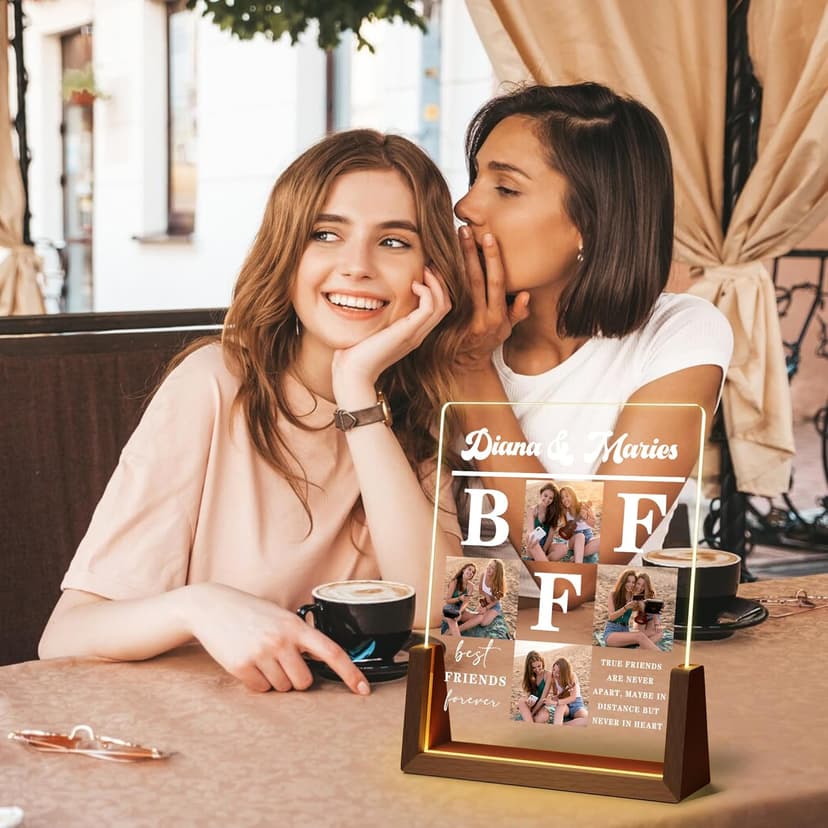 Personalized Best Friend Birthday Gifts for Women, Unique Friendship Gifts, Custom Acrylic Night Light Friend Picture Frame with Photo Name, Long Distance BFF Sister Bestie Christmas Gift