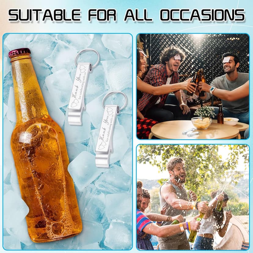 Dandat 100 Pcs Bottle Opener Keychain Bulk Thank You Wedding Favors for Guests Aluminum Wine Beer Opener Engraved Wedding Guest Gifts for Birthday Party Graduation Souvenirs(Silver)