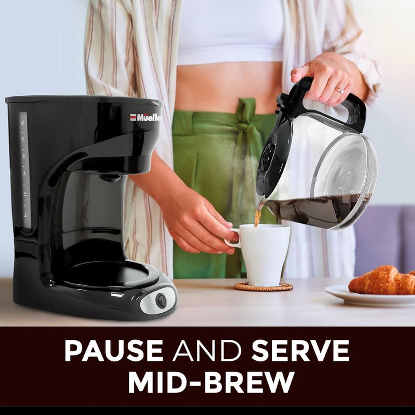 Mueller 12-Cup Drip Coffee Maker - Borosilicate Carafe, Auto-Off, Reusable Filter, Anti-Drip, Keep-Warm Function, Clear Water Level Window Coffee Machine, Kitchen Essentials & Accessories
