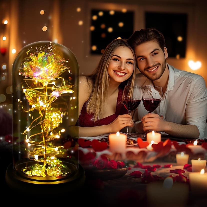 Childom Birthday Gifts for Women,Flowers for Delivery Prime,Colorful Rainbow Light Up Rose in A Glass Dome,Christmas Rose Gifts for Her Mom Women Wife Girl Grandma on Christmas Anniversary Valentines
