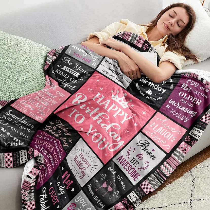 Birthday Gifts for Women Girls Throw Blanket 60"X50", Happy Birthday Decorations for Women, Gifts for Women Birthday Unique, Womens Birthday Gift Ideas for Her Friend Mom Sister Grandma Wife