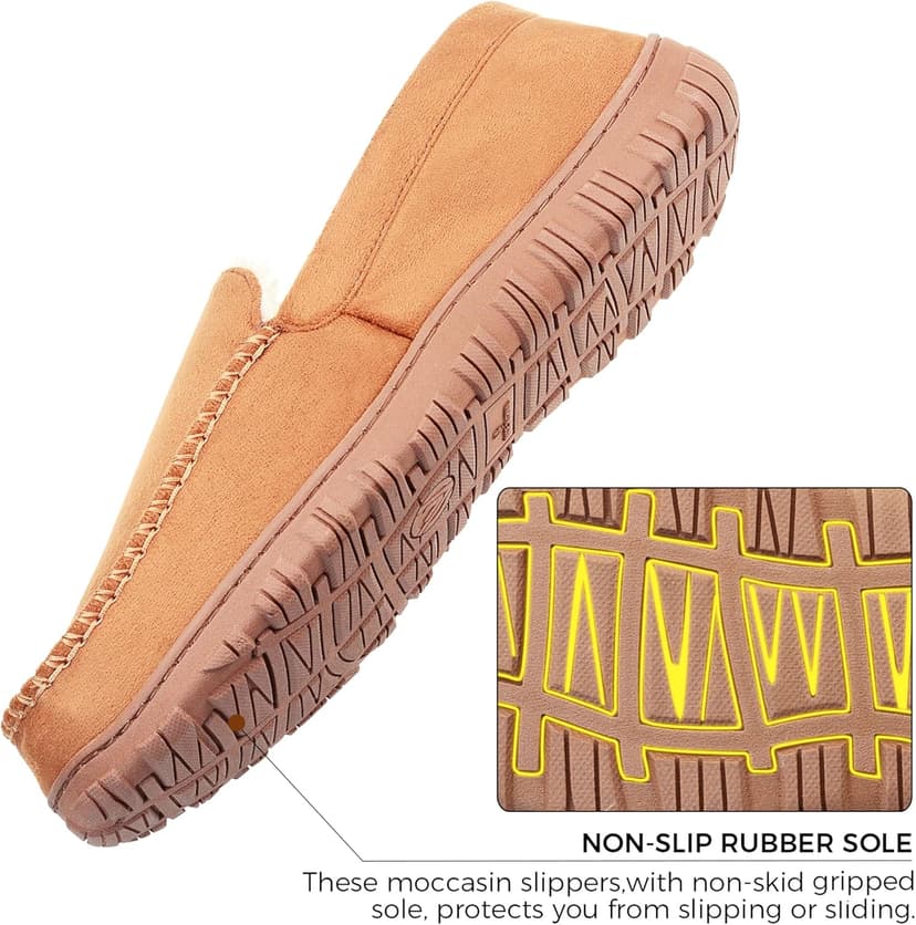 Lulex Moccasins for Men House Slippers Indoor Outdoor Plush Mens Bedroom Shoes with Hard Sole