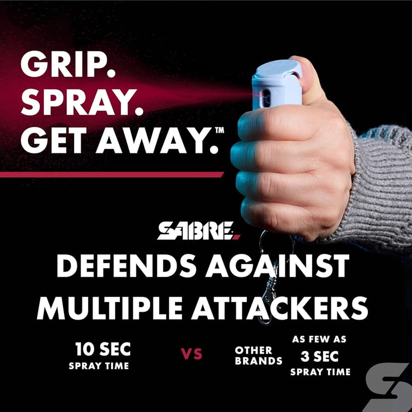 SABRE Pepper Spray - Fast Flip Top, Snap-Clip Keychain, Easy to Use & Carry, Maximum Police Strength OC Spray With UV Dye For Self Defense, 10 Second Spray Time, Finger Grip for Faster Aim,0.54 fl oz