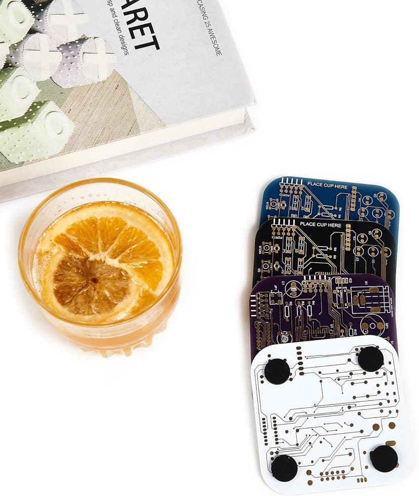 Coasters for Drinks in PCB-Design Green Coasters Decor with Immersion Gold Circuit Board for Coffee Table Bar Office Tech Gifts for Boyfriend Gamer Geek Engineer Dad Men Anniversary