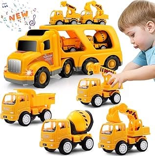 Construction Truck Toddler Toys Car: Toys for 1 2 3 4 Year Old Boy 5 in 1 Carrier Toys for Kids Age 1-3 2-4| 18 Months 2 Year Old Boy Christmas Birthday Gifts