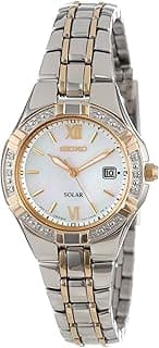 SEIKO Watch for Women - Diamond Collection - with 18 Diamond Accents, Solar Power, Mother-of-Pearl Dial, Two-Tone Rose Gold Stainless Steel Case & Bracelet, and Water-Resistant to 50m
