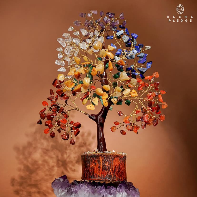 Crystal Tree of Life 7 Chakra Healing Crystal Trees for Home Decor, Office Desk Decor, Boho Decor, Handmade Bonsai Trees for Positive Energy, Money, Good Luck Birthday Gifts for Women, Mom