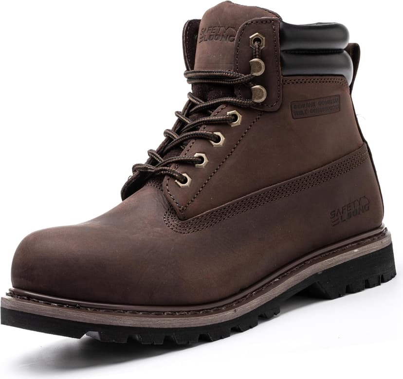 SAFETY LOONG Work Boots for Men Waterproof Soft Toe Non Slip Comfortable Leather Workboots