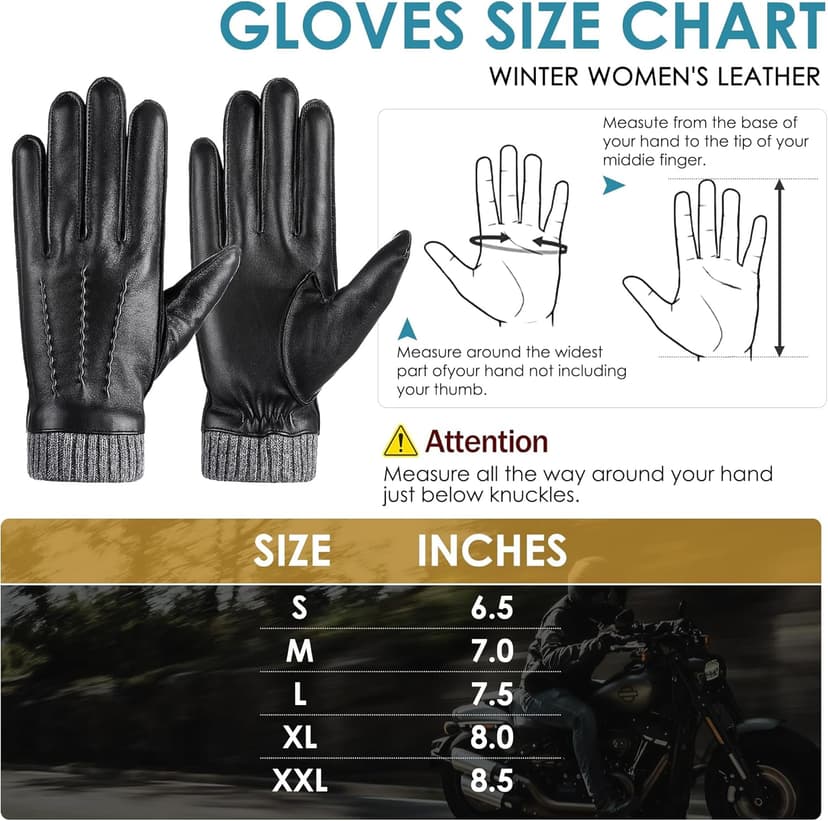EGSSHOP Winter Warm Genuine Leather Gloves, Cashmere Lined Driving Motorcycle Gloves for Men