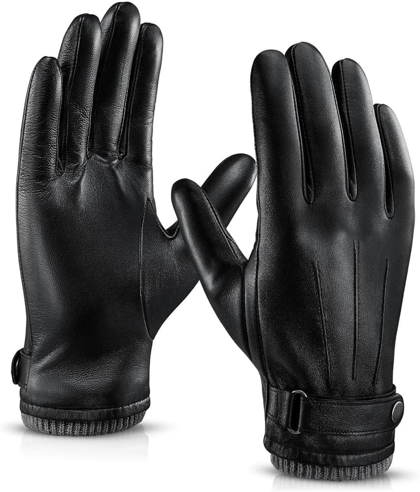 OZERO Mens Winter Gloves Nappa Leather Warm Wool Touchscreen Dress Glove - Thermal Gifts for Dad or Husband