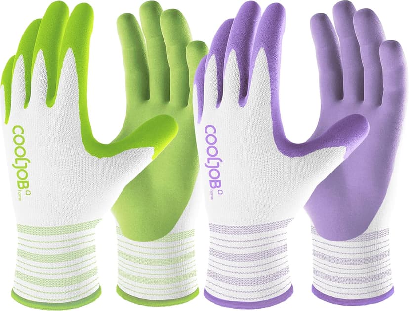 COOLJOB 2 Pairs Gardening Gloves for Women Ladies, Breathable Rubber Coated for Yard Garden, Outdoor Indoor Protective Work, Medium Size, Lavender Purple & Apple Green