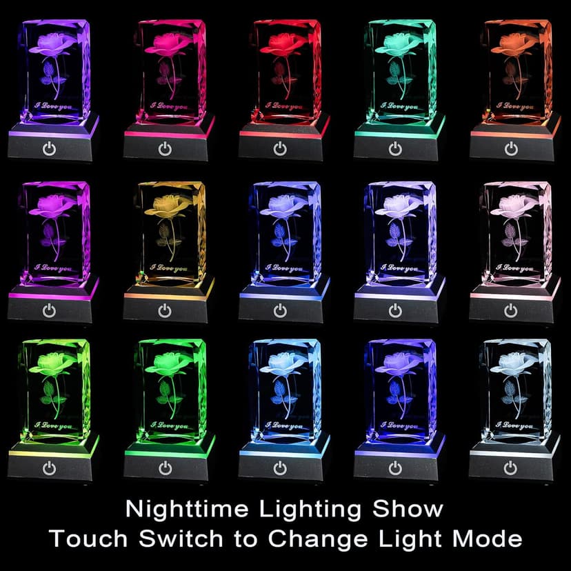 hochance 3D Rose Crystal Night Lamp with Adjustable LED Multicolor Lights for Girlfriend, Wife - Valentine's Day, Anniversary,Birthday Presents, Christmas Gifts for Her