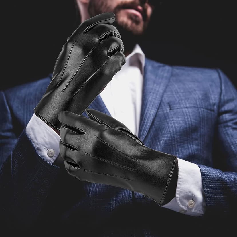 TOSWAKE Leather Gloves for Men 2 Pack, Winter Gloves PU Warm Thermal Wool Lined, Mens Gloves Touchscreen Texting for Driving