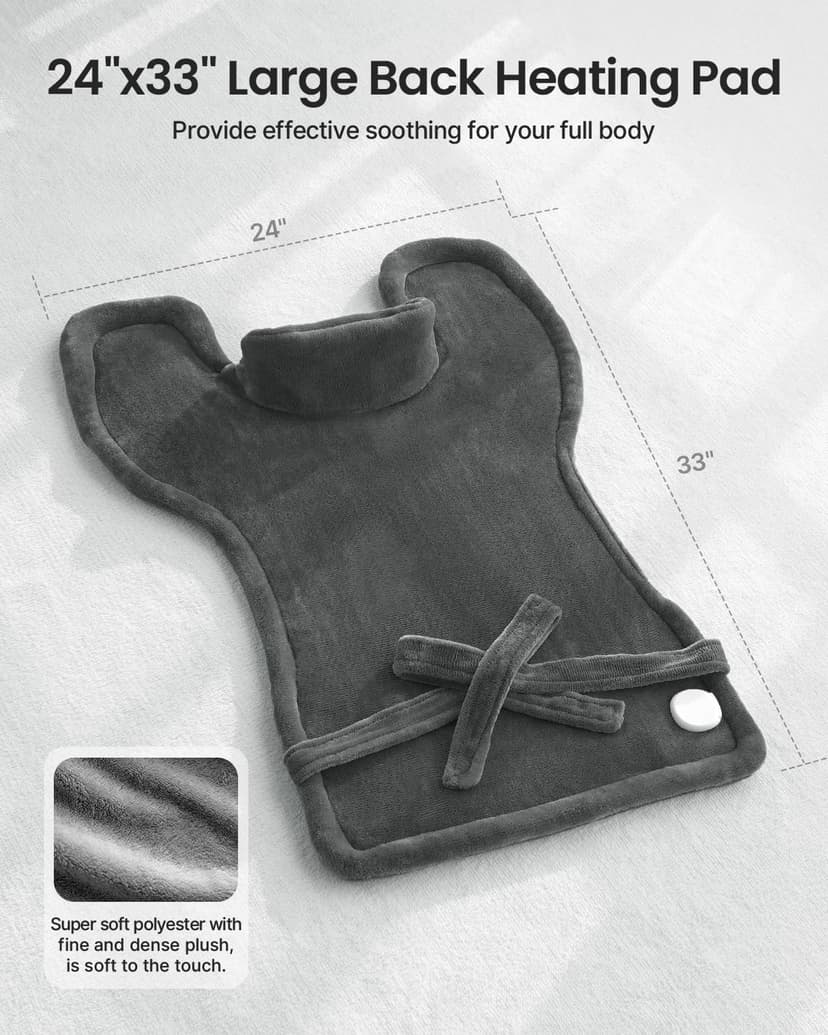 RENPHO Electric Heating Pad for Back Pain Relief, Birthday Gifts for Women Men Mom Dad Elderly, FSA Eligible Items Only List, Large Heat Pad for Neck and Shoulders, 24"x33", ETL Certified, Gray
