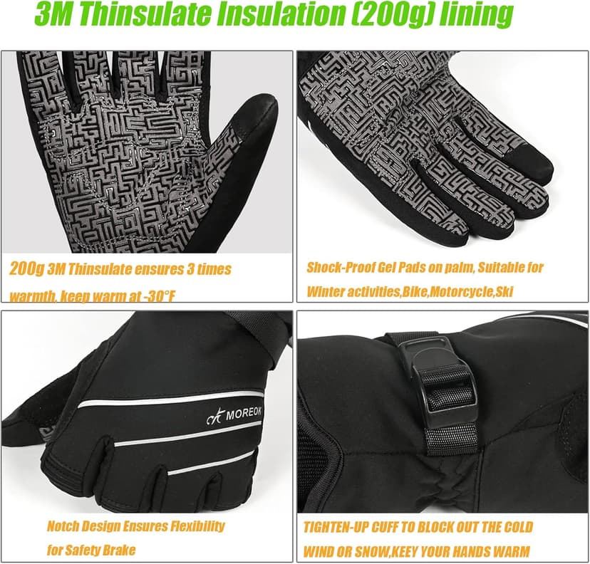 MOREOK Waterproof & Windproof -30°F Winter Gloves for Men/Women, 3M Thinsulate Thermal Gloves Touch Screen Warm Gloves for Skiing,Cycling,Motorcycle,Running