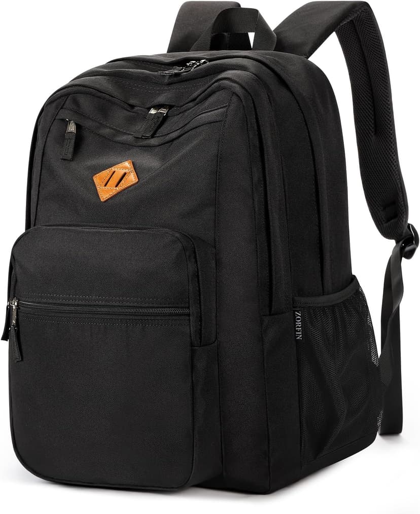 ZORFIN 26L Black Backpack for College, and Travel: Water Resistant Bookbag