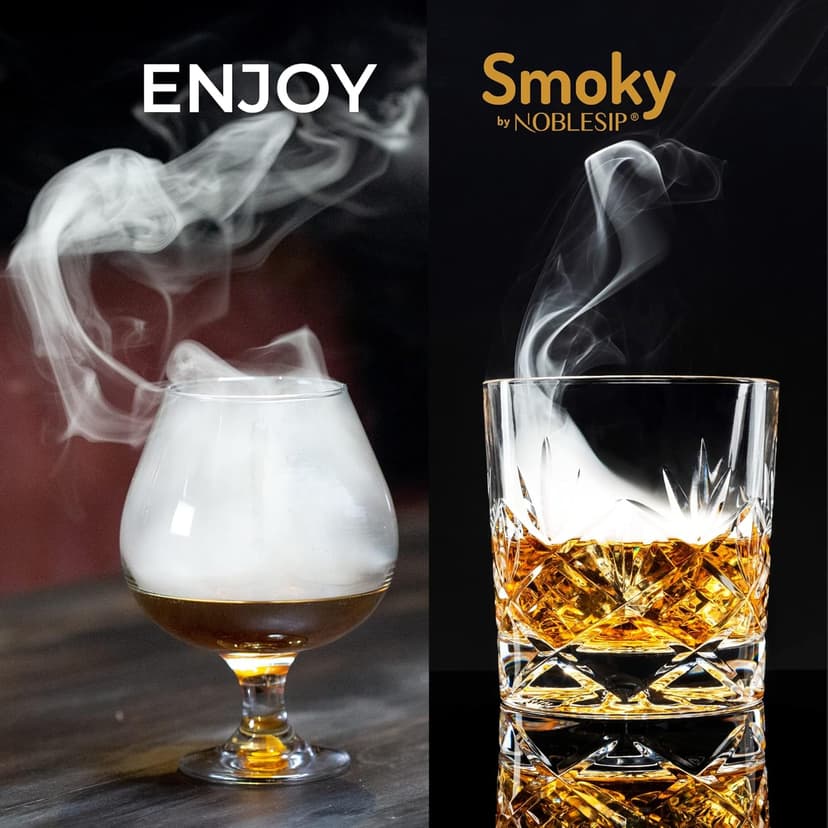 Whiskey Bourbon Smoker Kit 𝗣𝗥𝗘𝗠𝗜𝗨𝗠 Smoky bar Set. Natural American Solid Oak Smoker. A Great Home bar Gift, Easily Make The Legendary Smoked Cocktails and Old fashioneds at Home.