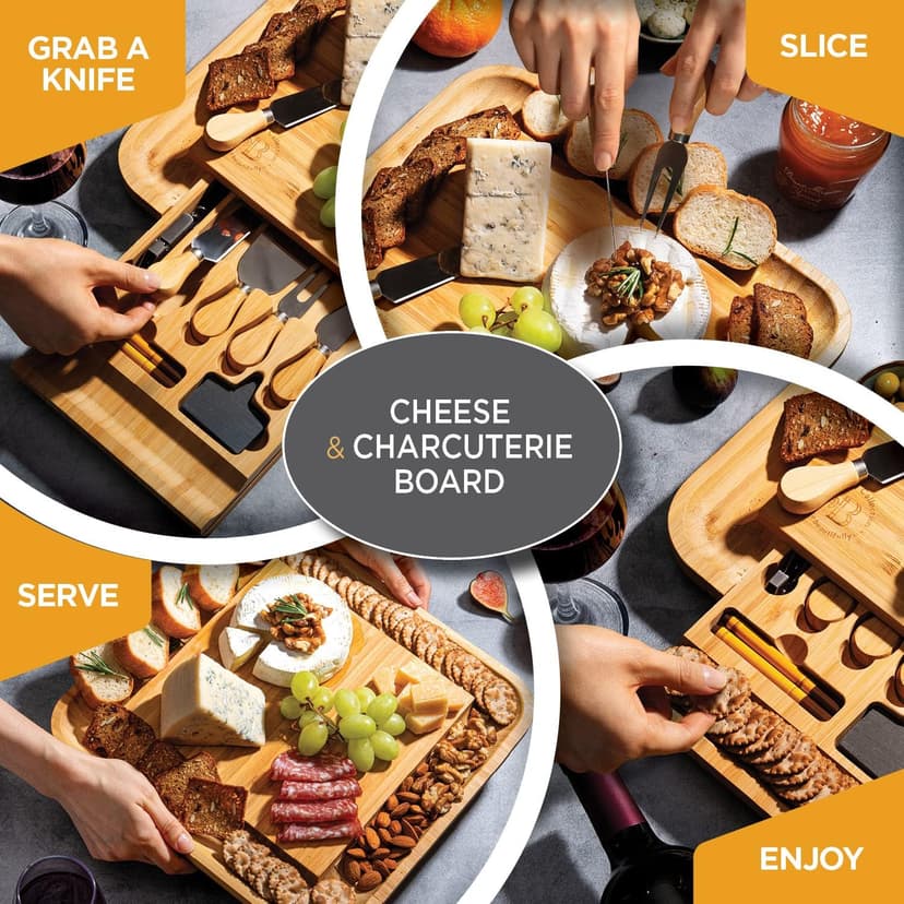 Charcuterie Board Gift Set - Bamboo Cheese Board and Knife Set - Housewarming Gifts for New Home, Wedding Gifts for Couples 2025, Bridal Shower Gifts, Birthday Gifts for Women