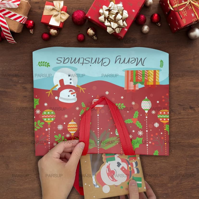 PARSUP Multifunctional Non-Woven Christmas Bags for Gifts Wrapping Shopping - Treat Bags with Handles, Xmas Party Supplies