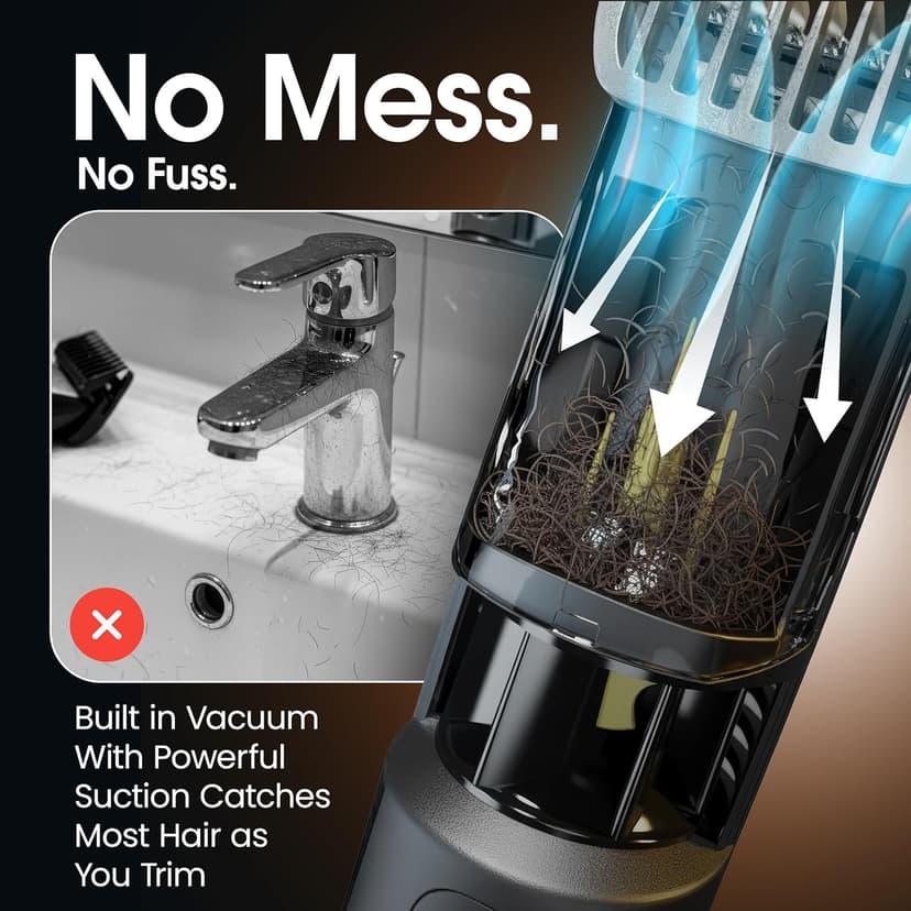 Bell+Howell Vacutrim Cordless Beard Trimmer – Rechargeable Electric Shaver with Built-in Vacuum, 20 Trim Settings, LED Indicator – for Mustache, Sideburns, Facial Hair – Deluxe, 7.5" As Seen On TV