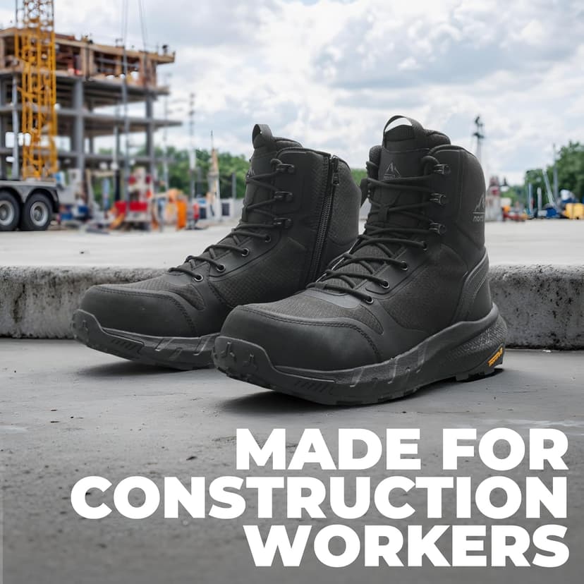 NORTIV 8 Men's Composite Toe Work Boots – 8'' Lightweight ASTM F2412-24 & ASTM F2913-24 Safety Boots with Side Zipper for Construction & Warehouse, Metrostrike-Nano