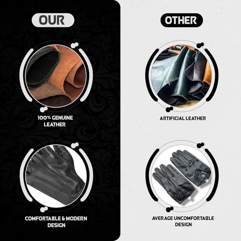 M&H Since 1978 Driving Gloves for Men - Mens Leather Car Gloves