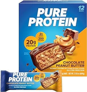 Pure Protein Chocolate Peanut Butter Protein Bars – 20g Protein, 3g Sugar, 190 Calories (12 count) Low Sugar* High Protein Snack - Gluten Free - Perfect for a Healthy Snack