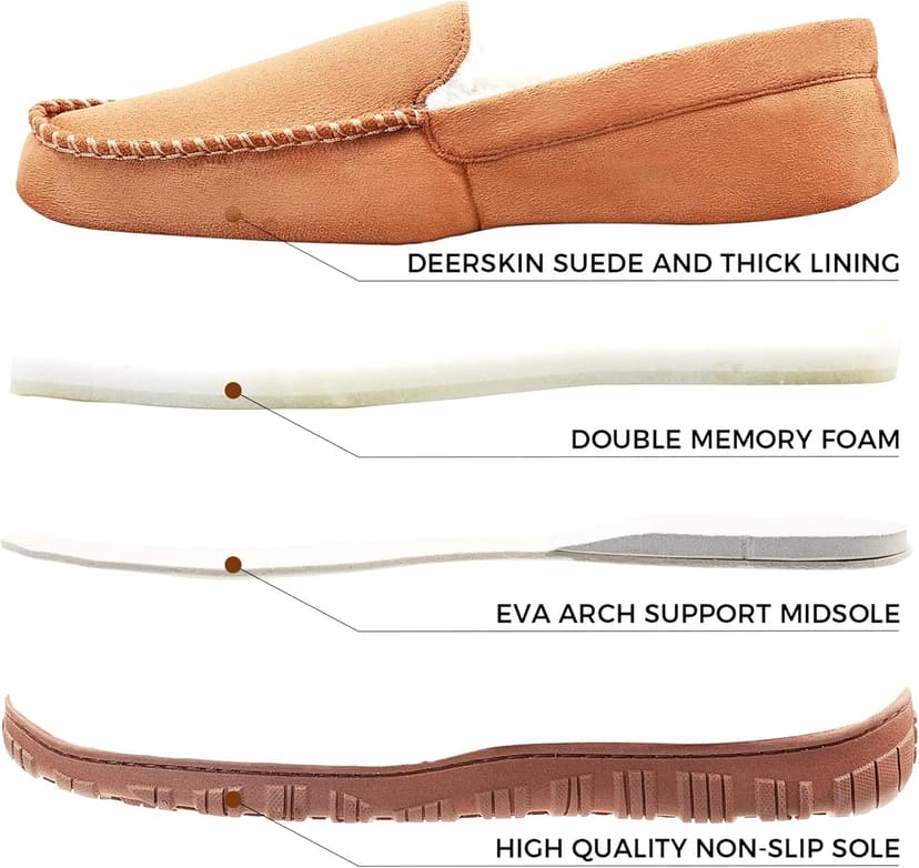 Lulex Moccasins for Men House Slippers Indoor Outdoor Plush Mens Bedroom Shoes with Hard Sole